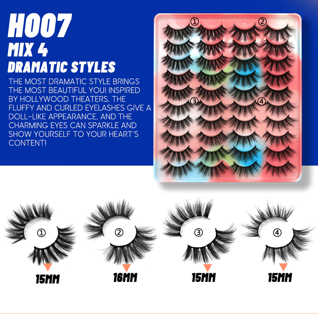 GROINNEYA 20 Pairs 3D Mink Eyelashes-H007 MIX 4 dramatic styles (20 pairs)-State of Style
