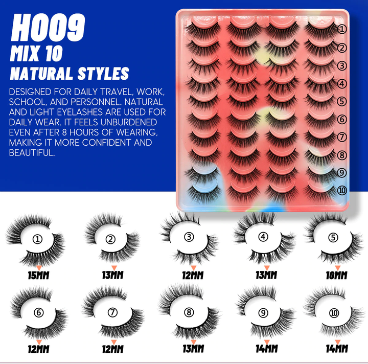 GROINNEYA 20 Pairs 3D Mink Eyelashes-H007 MIX 4 dramatic styles (20 pairs)-State of Style