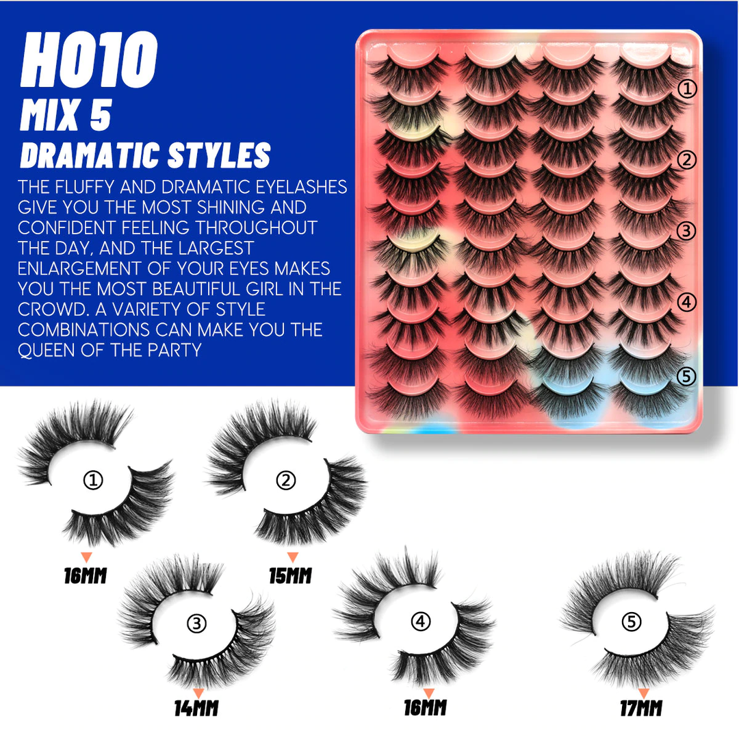 GROINNEYA 20 Pairs 3D Mink Eyelashes-H007 MIX 4 dramatic styles (20 pairs)-State of Style