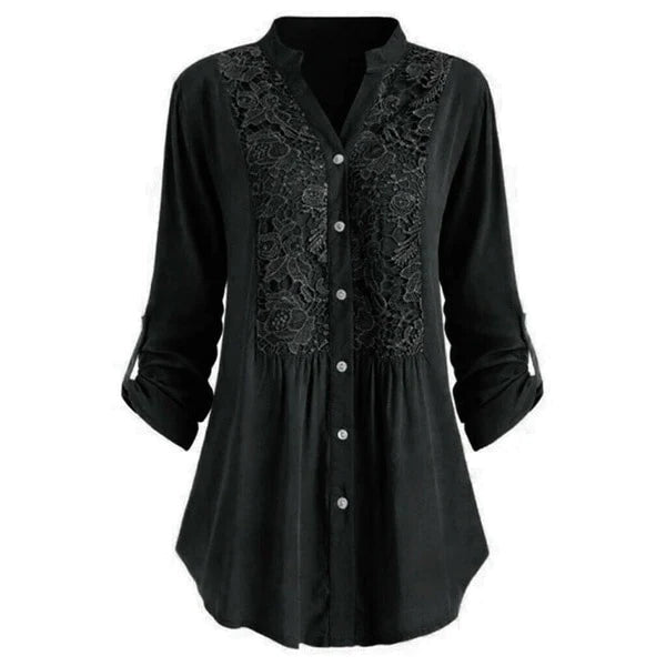Hailey – Women's Long Blouse with Puff Sleeves-Black-M-State of Style