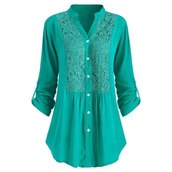 Hailey – Women's Long Blouse with Puff Sleeves-Blue-Green-M-State of Style