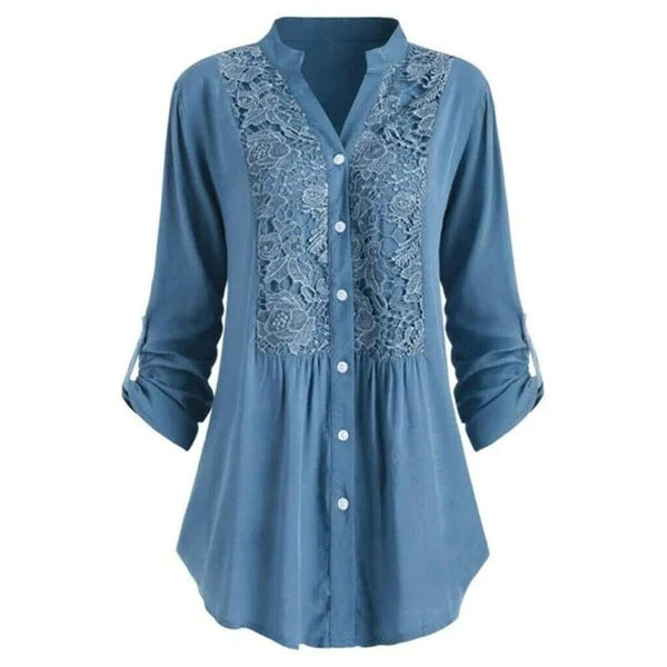 Hailey – Women's Long Blouse with Puff Sleeves-Blue-M-State of Style
