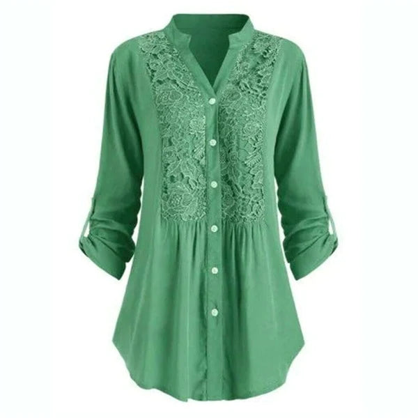 Hailey – Women's Long Blouse with Puff Sleeves-Green-M-State of Style