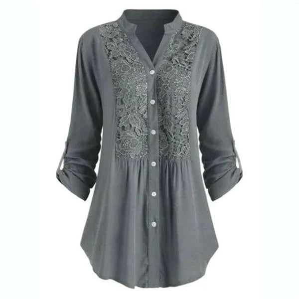 Hailey – Women's Long Blouse with Puff Sleeves-Grey-M-State of Style