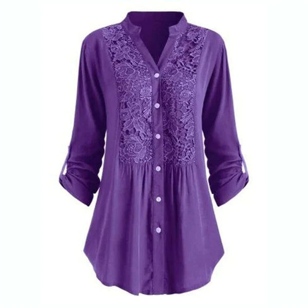 Hailey – Women's Long Blouse with Puff Sleeves-Purple-M-State of Style
