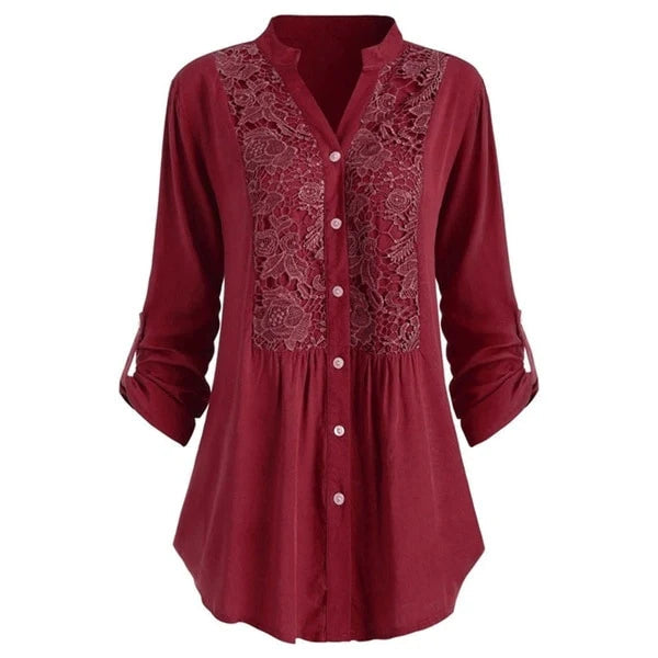 Hailey – Women's Long Blouse with Puff Sleeves-Red-M-State of Style