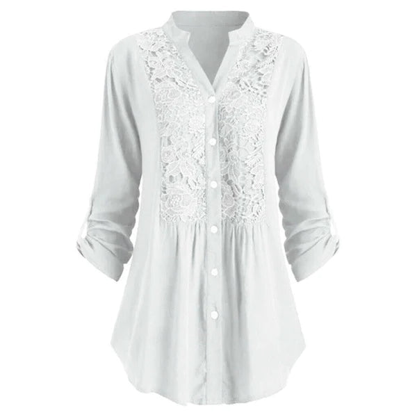 Hailey – Women's Long Blouse with Puff Sleeves-White-M-State of Style