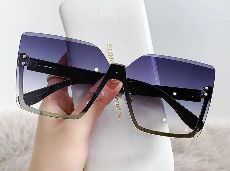 Half-Frame Slim Metal Sunglasses – Sleek & Stylish Design-Black Gradient Grey-State of Style