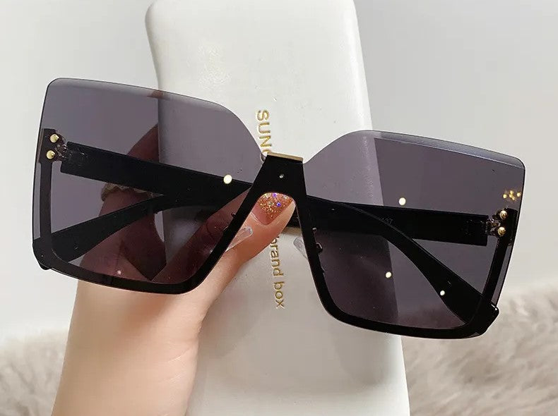 Half-Frame Slim Metal Sunglasses – Sleek & Stylish Design-Black | Grey-State of Style