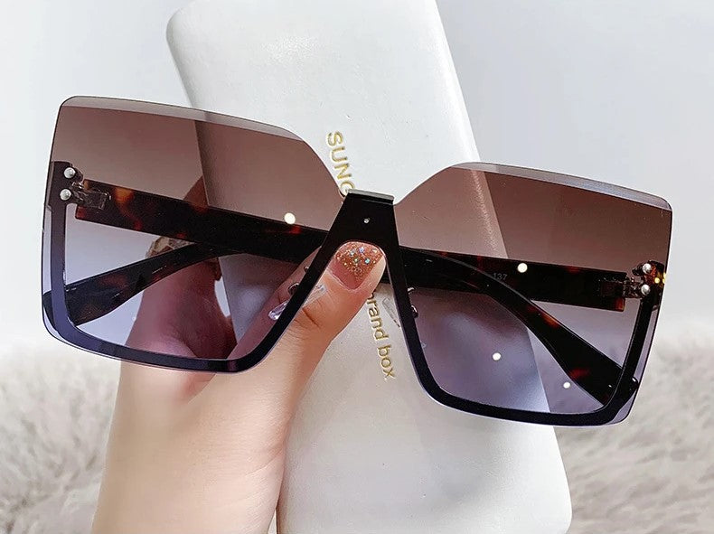 Half-Frame Slim Metal Sunglasses – Sleek & Stylish Design-Brown | Blue-State of Style