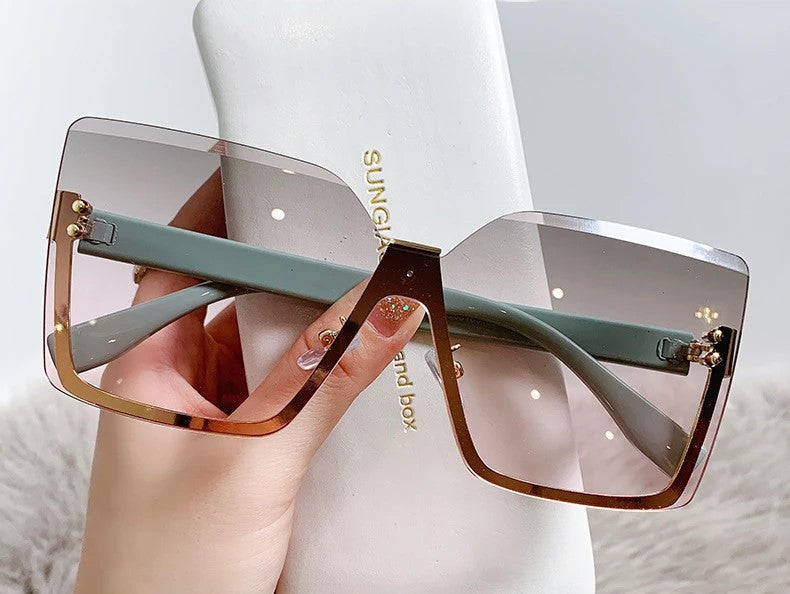 Half-Frame Slim Metal Sunglasses – Sleek & Stylish Design-Green | Pink-State of Style