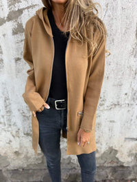Half-Length Hooded Zip-Up Jacket - Isla-Brown-S-State of Style