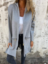 Half-Length Hooded Zip-Up Jacket - Isla-Grey-S-State of Style