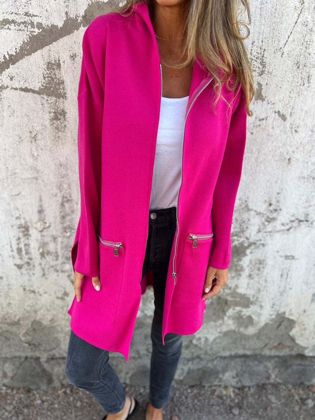 Half-Length Hooded Zip-Up Jacket - Isla-Pink-S-State of Style