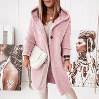 Half-length Knitted Women's Cardigan with Button Closure and Hood - Mila-Light Pink-S-State of Style