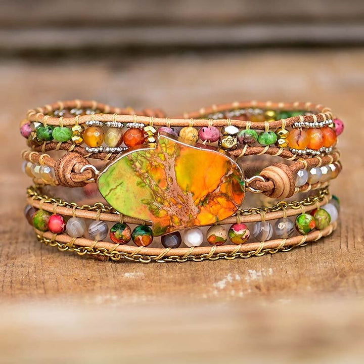 Hamsa Wrap Bracelet with Amazon Stone - Zahara-State of Style