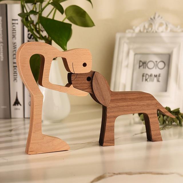 Hand-carved Dog Figurine - HeartBond-Man and dog-State of Style