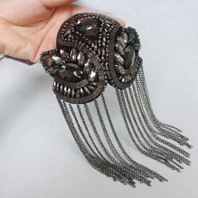 Handcrafted Rhinestone Shoulder Necklace | Fashion Tassel Accessory-Luxury Black-State of Style