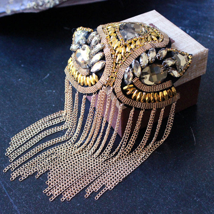 Handcrafted Rhinestone Shoulder Necklace | Fashion Tassel Accessory-Luxury Gold-State of Style