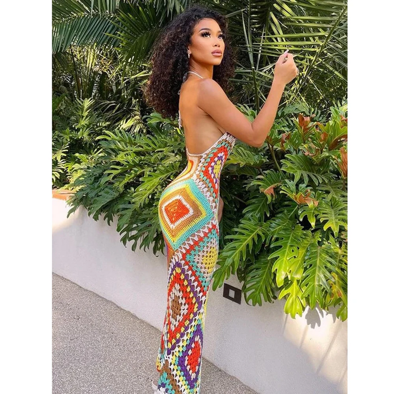 Handmade Crocheted Long Beach Dress in One Piece – Soleia-S-State of Style