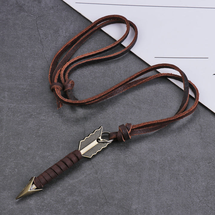 Handmade Vintage Leather Arrow Pendant Necklace-Brown-State of Style