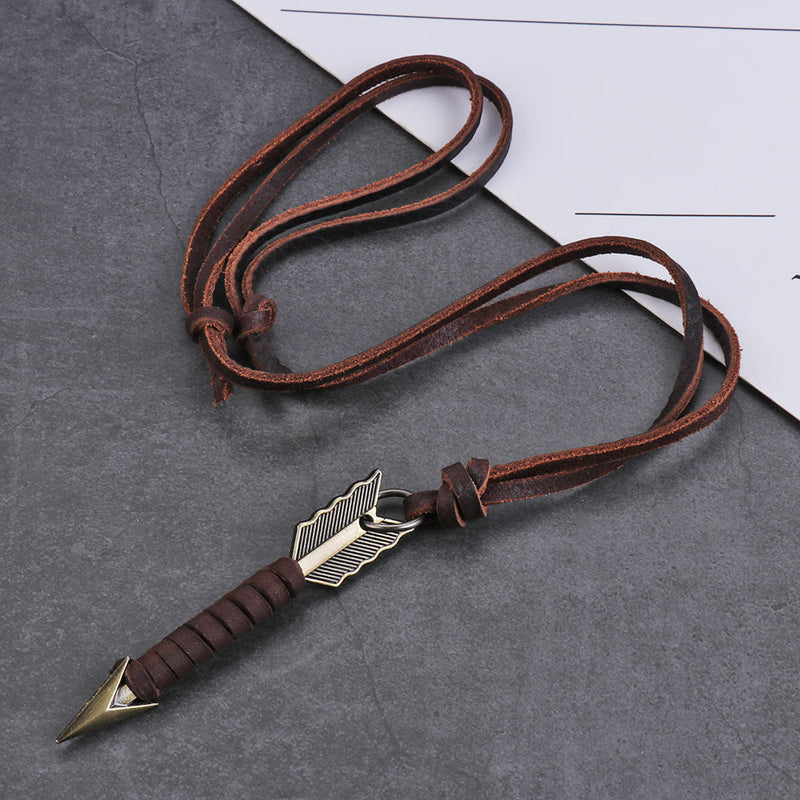 Handmade Vintage Leather Arrow Pendant Necklace-Brown-State of Style