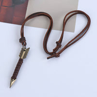 Handmade Vintage Leather Arrow Pendant Necklace-Brown-State of Style