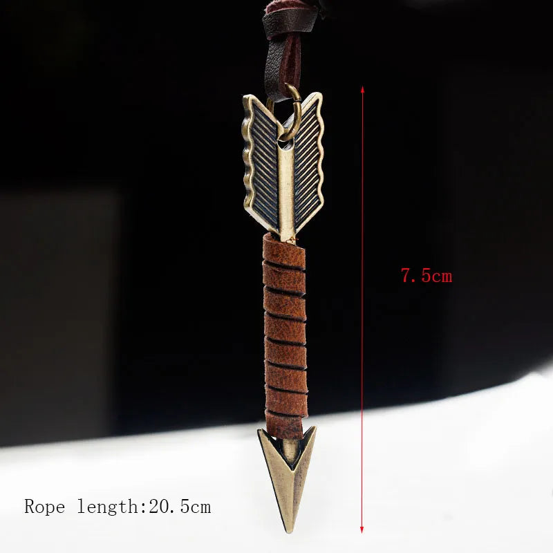 Handmade Vintage Leather Arrow Pendant Necklace-Brown-State of Style