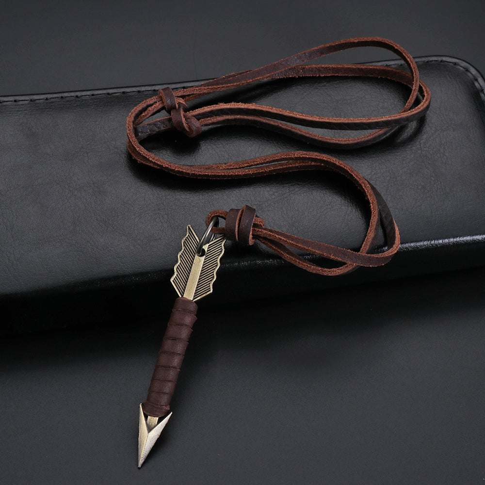 Handmade Vintage Leather Arrow Pendant Necklace-Brown-State of Style
