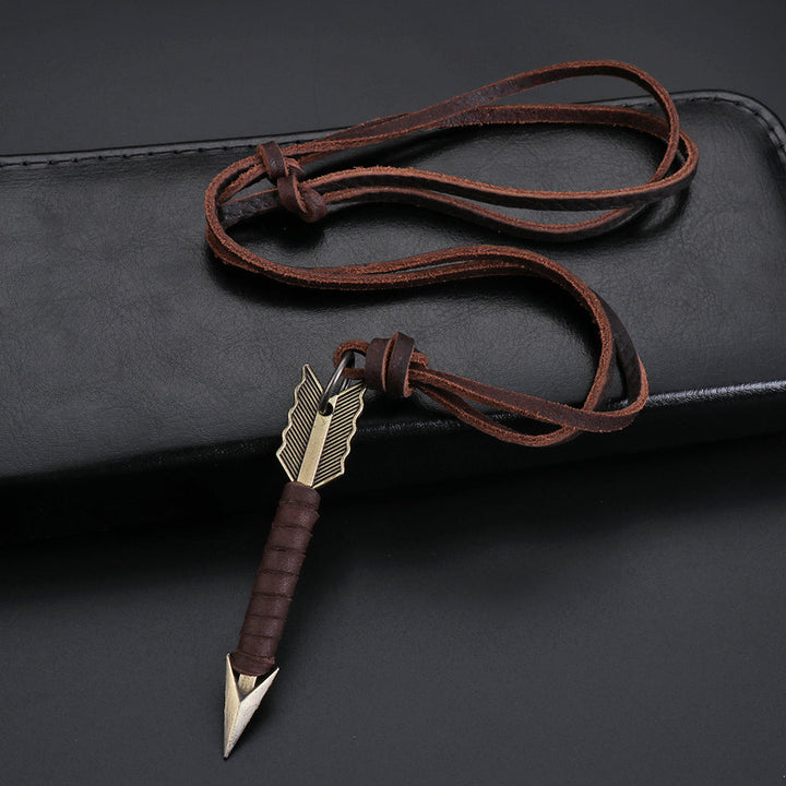 Handmade Vintage Leather Arrow Pendant Necklace-Brown-State of Style