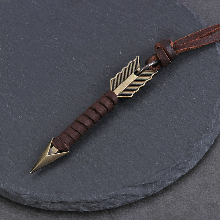 Handmade Vintage Leather Arrow Pendant Necklace-Brown-State of Style