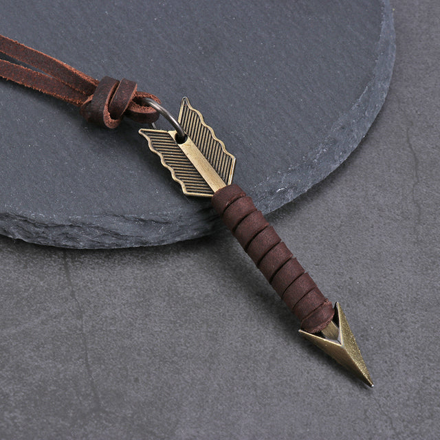 Handmade Vintage Leather Arrow Pendant Necklace-Brown-State of Style