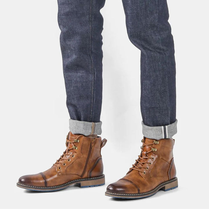 Handmade Vintage Leather Boots Wagner – Classic Zip-Up Design-Grey-6.5-State of Style