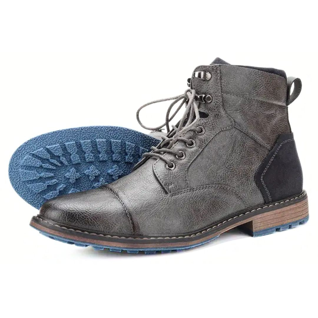 Handmade Vintage Leather Boots Wagner – Classic Zip-Up Design-Grey-6.5-State of Style