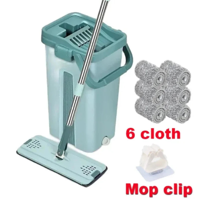 Hands-Free Flat Mop with Bucket - FlexiMop-Mop with 6 Pads-State of Style