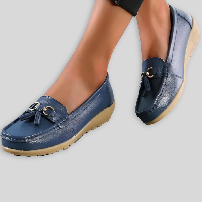 Hannah – Casual Slip-On Shoes with Ribbon Accent-Deep Blue-4.5-State of Style