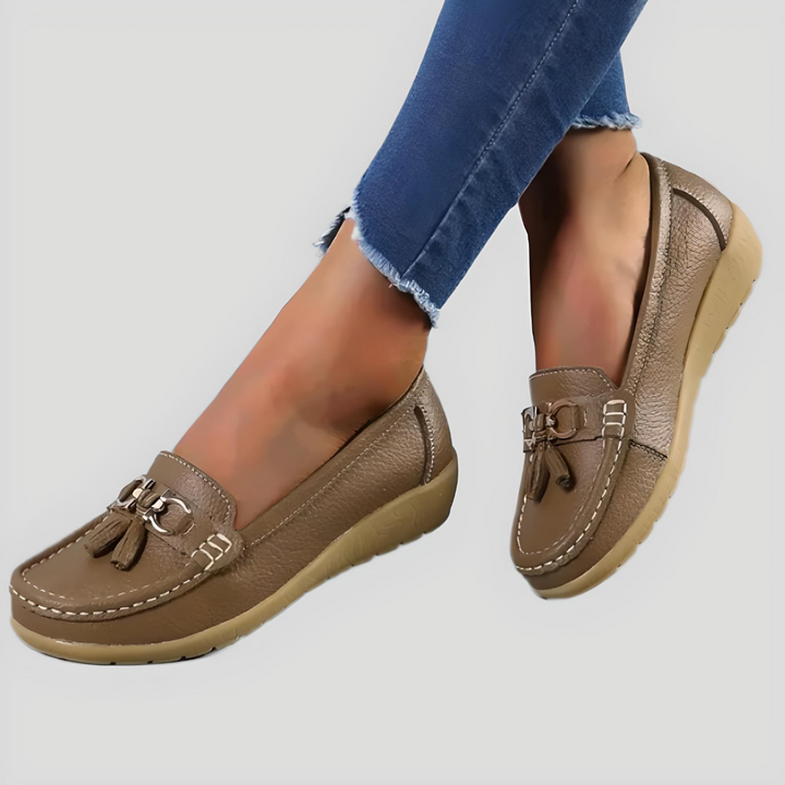 Hannah – Casual Slip-On Shoes with Ribbon Accent-Khaki Colour-4.5-State of Style