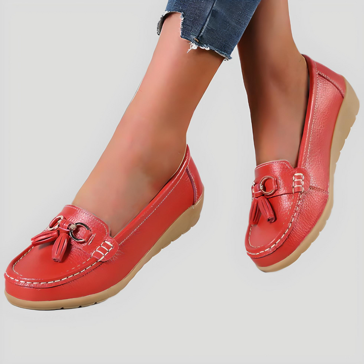 Hannah – Casual Slip-On Shoes with Ribbon Accent-Red-4.5-State of Style