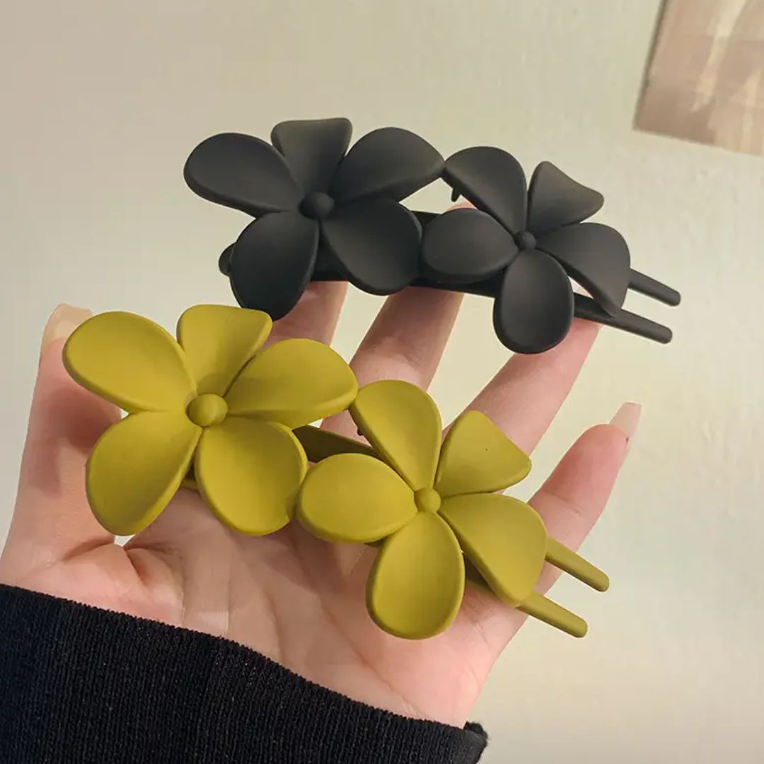 Hannah Traditional Hair Accessories – Non-Slip Matte Floral Hair Clips-Yellow-State of Style