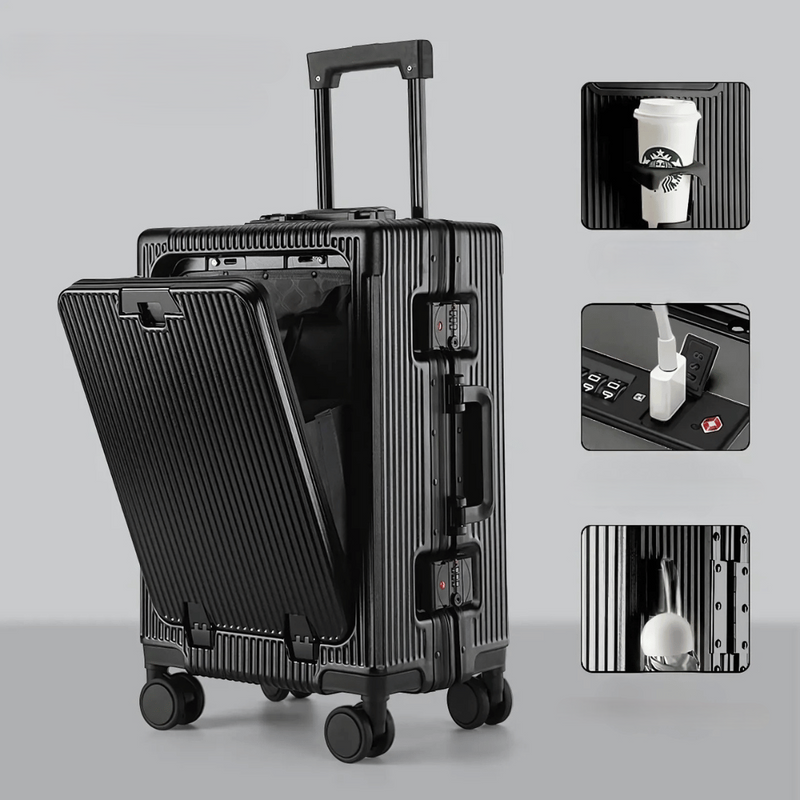 Hard-shell hand luggage suitcase – Manhattan Pro-Black-State of Style