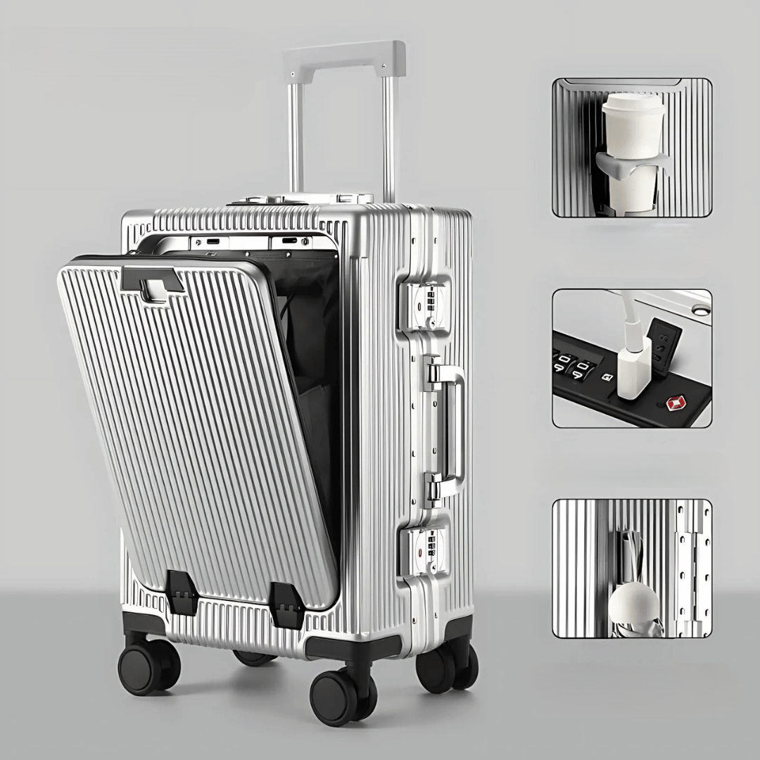 Hard-shell hand luggage suitcase – Manhattan Pro-Silver-State of Style