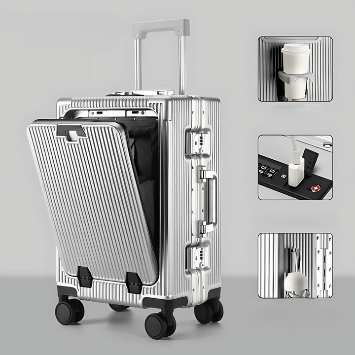 Hard-shell hand luggage suitcase – Manhattan Pro-Silver-State of Style
