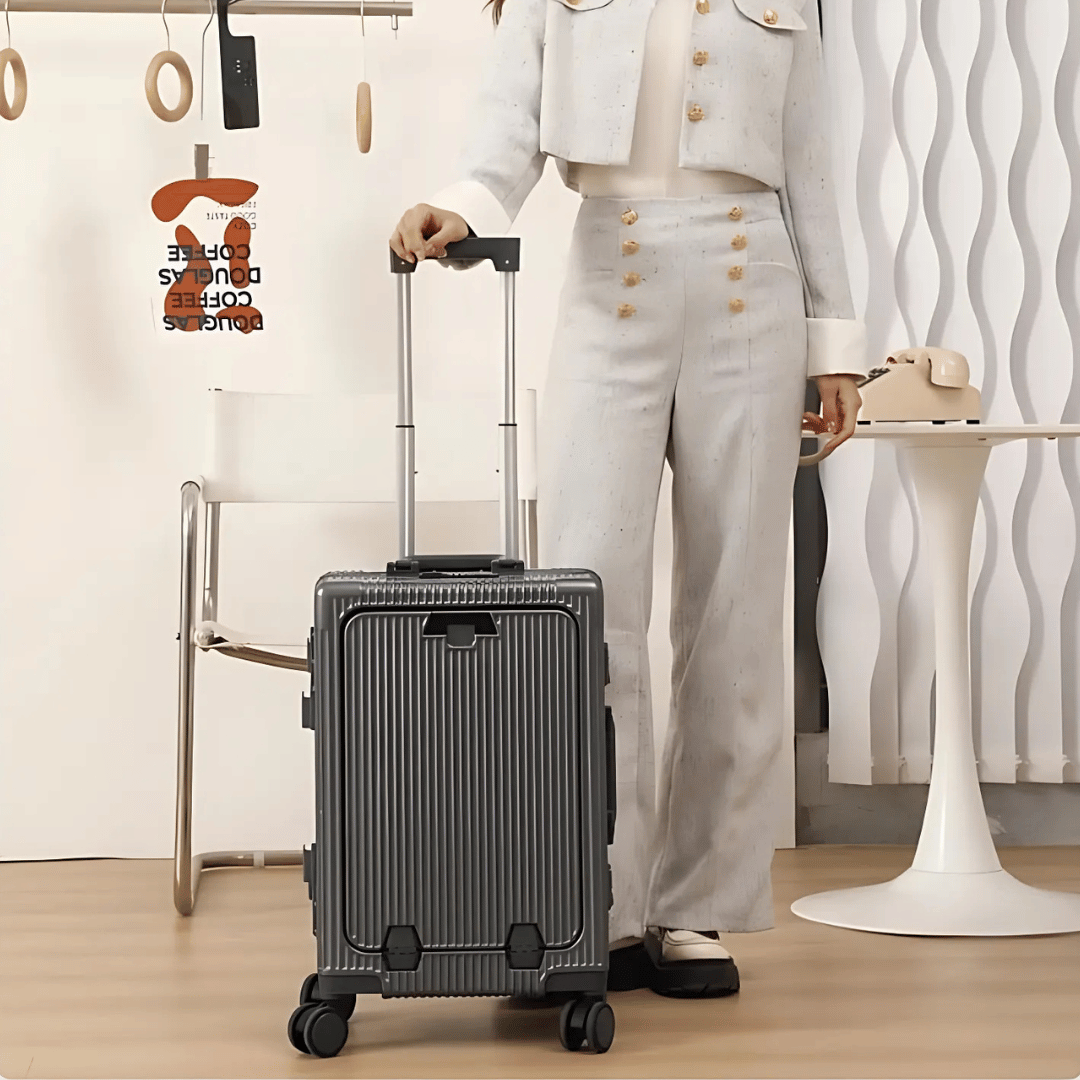 Hard-shell hand luggage suitcase – Manhattan Pro-Silver-State of Style
