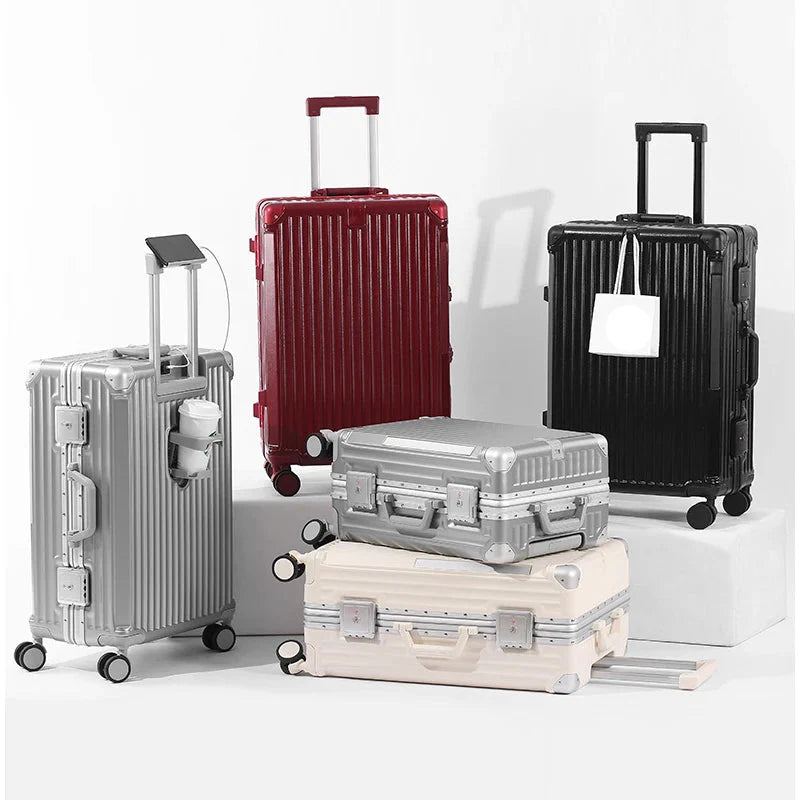 Hard-shell suitcase with aluminium frame – Tallinn-Red-S (48 L)-State of Style
