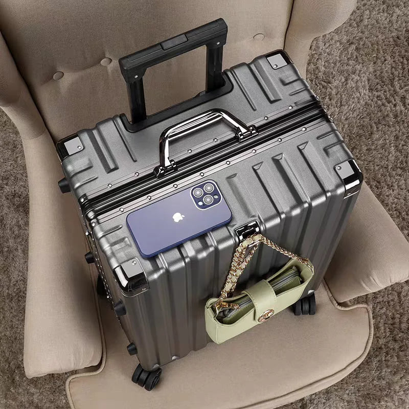 Hard shell suitcase with aluminium frame – Vilnius-Gray-S (42 L)-State of Style