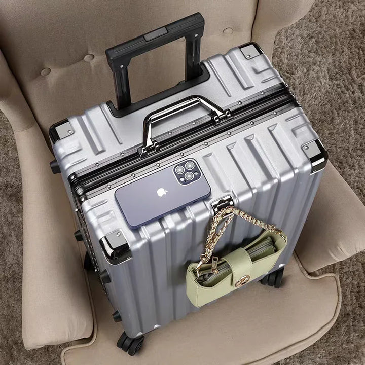 Hard shell suitcase with aluminium frame – Vilnius-Light grey-S (42 L)-State of Style
