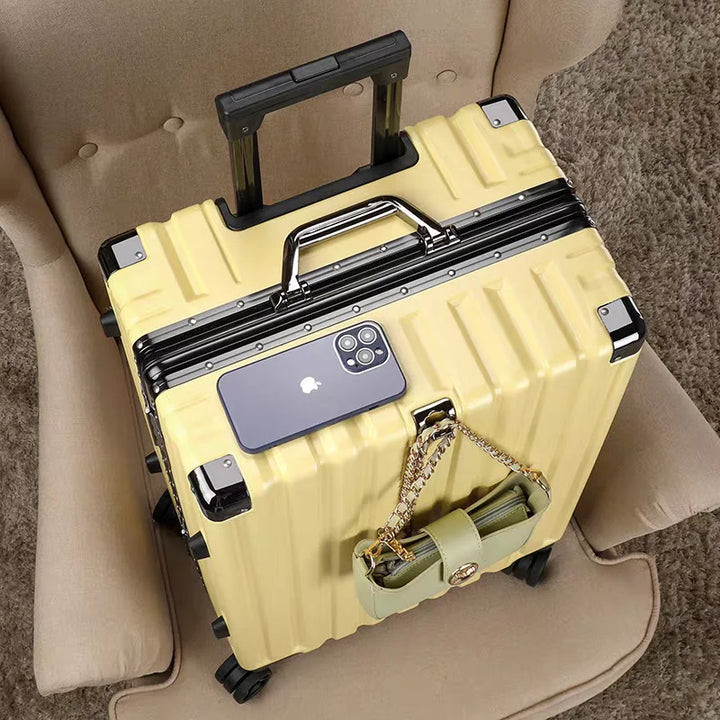 Hard shell suitcase with aluminium frame – Vilnius-Yellow-S (42 L)-State of Style