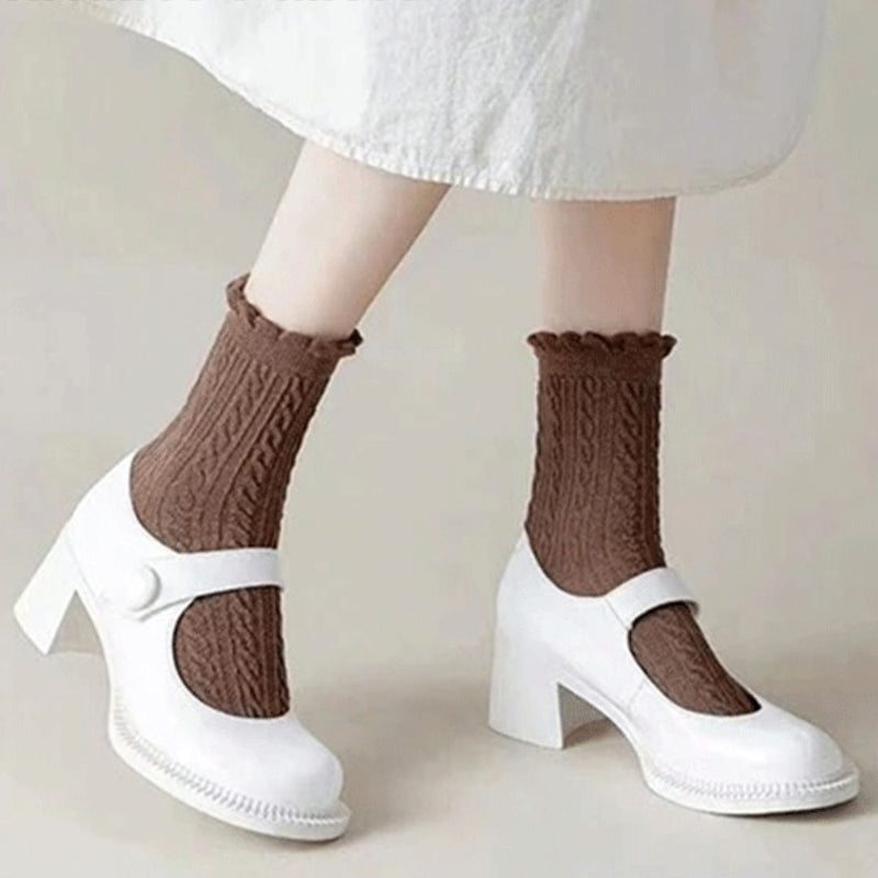 Hazel Traditional Socks – 6-Pack Vintage Knit Socks with Lace & Ruffles-State of Style