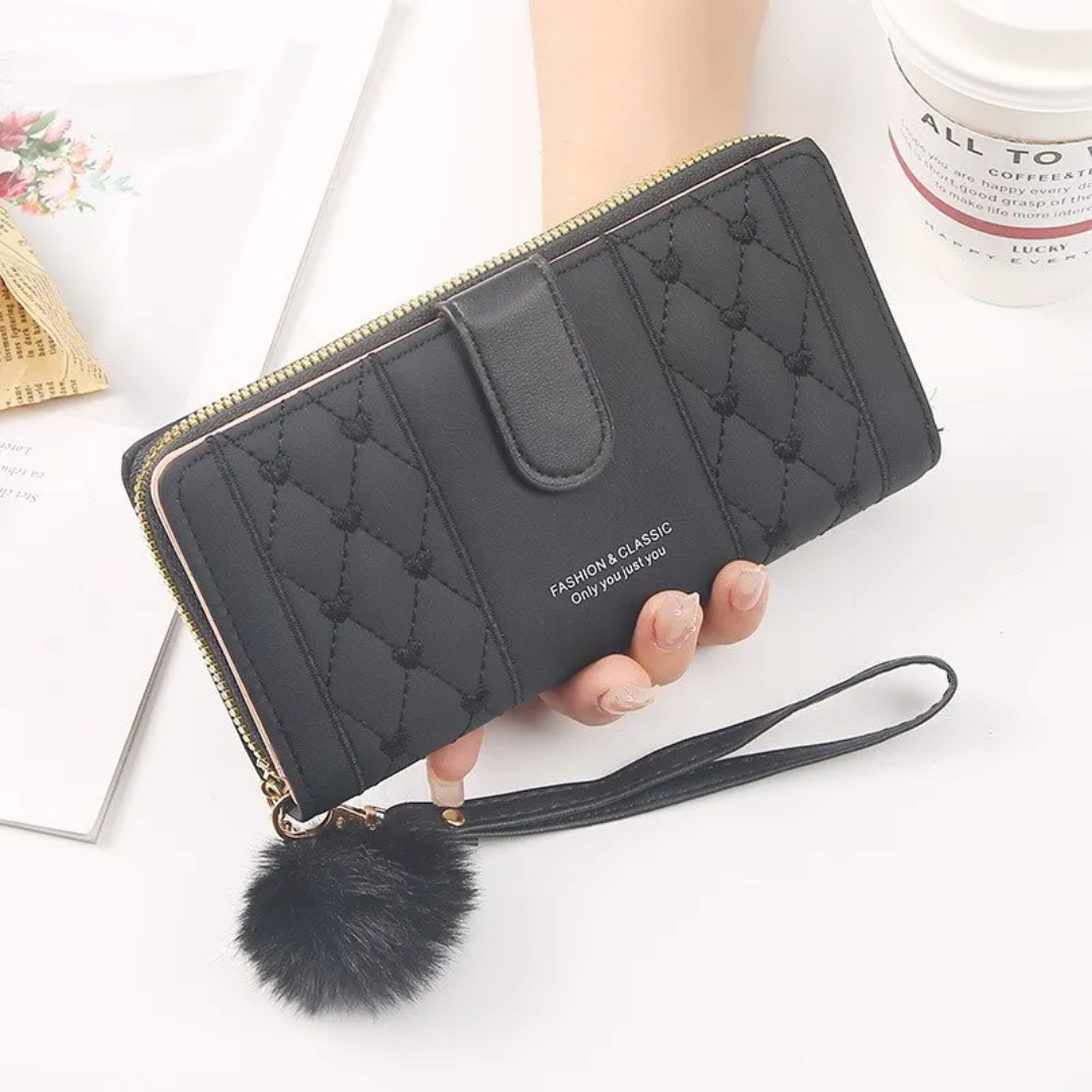 Heart-Embroidered Long Wrist Wallet-Black-State of Style