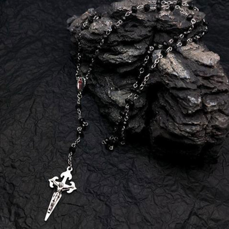Heart-Shaped Cat’s Eye Stone Rosary Necklace – Elara-Black Onyx-State of Style